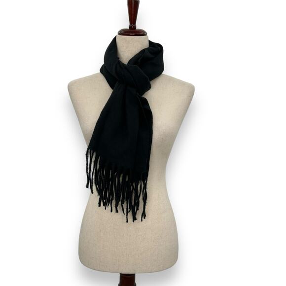 NEW Style & Co Black Fringe Trim Scarf Oblong Rectangle Solid Knit Warm Winter - Picture 1 of 16